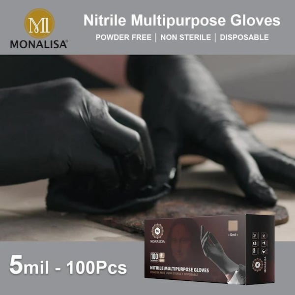 Disposable Gloves, 5 Mil Palm, Rubber, M, 100 PK, Black